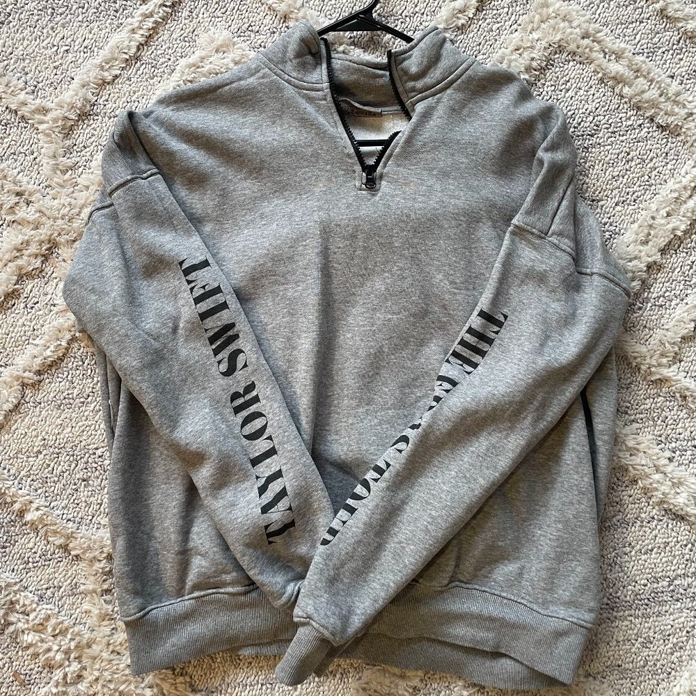 Taylor Swift Eras Tour Gray Quarter Zip Pullover Sweatshirt (Grey Zip Up)